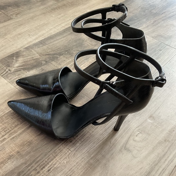 Alexander Wang Emma High Gloss Ankle Strap Pointed Toe Stilettos Pump Black SZ37 - Picture 7 of 7